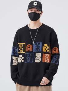 Trendy round Neck Knitwear Casual Loose Mens Base Layer Sweater Autumn Winter New Style Lazy Boy Long Sleeve Polyester Nylon