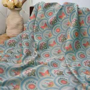 Vintage Chinese Qipao Fabric Floral Butterfly Crane Cotton Material for Traditional Tang Suit Decoration