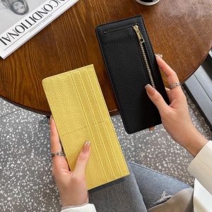 Ultra-Thin Long Ladies Leather Wallet Zipper Card Holder Simple Fashion Design Pure Color Versatile Compact Money Purse