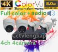 PAKET CCTV 8MP COLORVU AUDIO 4 CHANNEL 4 KAMERA 4K ULTRA HD FULL COLOR. 