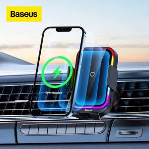 🥇✅SG READY STOCK✅Baseus Car Phone Holder Infrared RGB15W QI Wireless Phone Charger for iPhone Xiaomi Samsung Car Mount Fast Charging Easy Control
