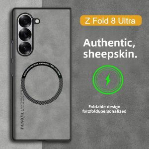 Ultathin Busienss Sheepskin Leather Slim Phone Case for Samsung Galaxy Z Fold 8 Ultra 7 6 5 4 Magnetic Charge Shockproof Cover