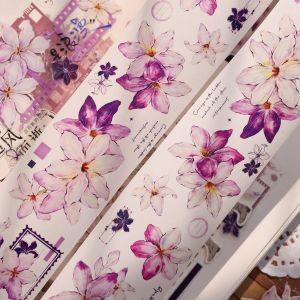 New Product Light Vintage Purple Iris Small And Large Flowers Paper PET Sticky Tape for Bullet Journal Cute Kawaii Stationery
