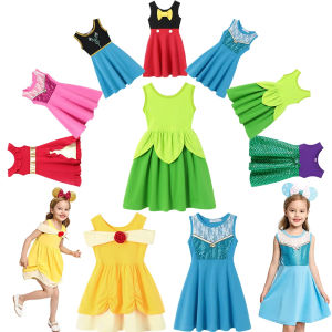 Kids Summer Casual Dress Princess Elsa Anna Mermaid Girls Clothes Vestido Rapunzel Snow White Moana Brithday Party Summer Dresss