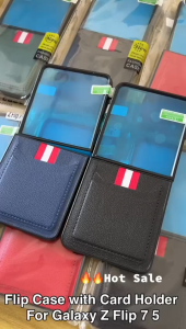 【✅SG Brand🔥】RICHMENT Z FLIP 7 Case PU Leather Case Ultra-Thin Leather Card Holder Case for Samsung Galaxy Z Flip 7 5G Shockproof Folding Phone Cover with Glass Back Hinge Protection & Z Flip 6 Case Wallet Slot Wallet Case Flip5 Case Z Flip 5 Phone Case