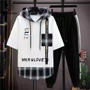 Youth Summer Sports Suit Men s Short-sleeved T shirt Hooded Junior High School Student Boy Handsome Versatile Suit