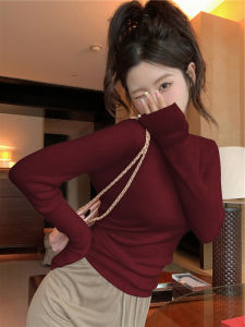 Early Autumn Thin Long Sleeve Ribbed Base Shirt Womens Basic Slim round Neck Slimming Solid Color Trendy Cotton T-shirt