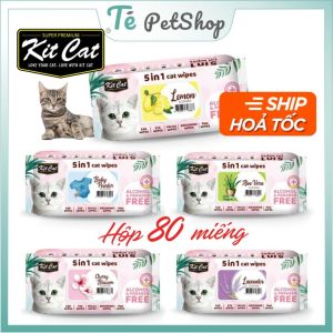 [Hộp 80 miếng] Khăn ướt KitCat dành cho chó mèo khăn vệ sinh chó mèo khăn kháng khuẩn