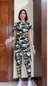 AFS SPORTWEAR Setelan Senam Loreng Army  Wanita Terlaris/Setelan Baju Olahraga Aerobik