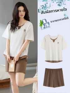 MiiOW | ชุดนอนผู้หญิงแขนสั้นผ้าฝ้ายฤดูร้อน ชุดนอนลำลอง ทรงหลวม แขนสั้น คอตตอนแท้ 2025 ใหม่ สไตล์เรียบง่าย 258 หยวน