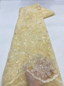 OLEVO | OLEVO African Sequins Lace Fabric Soft Embroidery Sequins Beaded Mesh Lace 2026 Hot Sale For Wedding Dress AT3081-A1