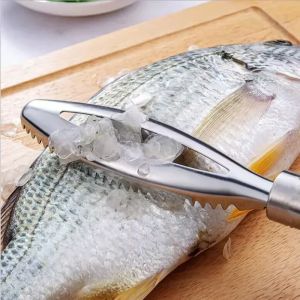 Stainles Fish Scales Scraping Graters Fast Cleaner Remove Skin Brush Cleaning Scraper Peeler Bone Scaler Tongs Tweezers Tool