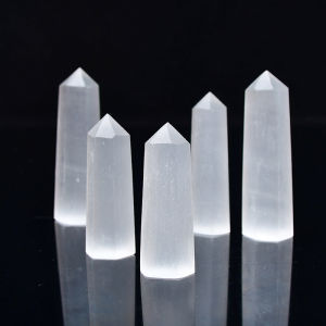 Natural Gypsum Ore Single Pointed Hexagonal Prism Healing Stone Chakra Reiki Crystal Medication Ore Mineral Decorative Accessories