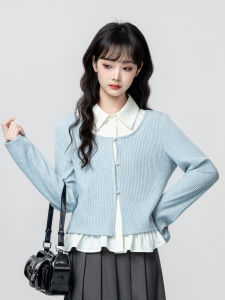 ZISUO | Áo Blouse Dài Tay Giả Hai Mảnh Màu Xanh Cho Nữ