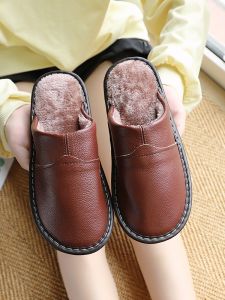 Dép Da Thật Haining Mùa Đông Cho Cặp Đôi Đế Dày Chống Thấm Nước Chống Trượt Ấm Áp Dùng Trong Nhà Bằng Da Bò Cotton Cho Nam Và Nữ
