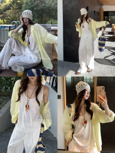 Sun Protection Summer French Style Shirt Yellow Long Sleeve