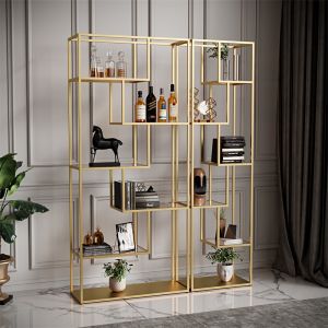 Nordic Luxury Floor Standing Storage Rack Living Room Office Iron Art Simple Partition Display Bookcase Cabinet