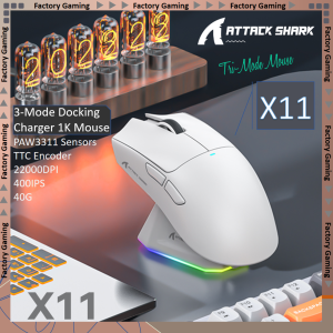 ATTACK SHARK | ATTACK SHARK X11 Tri-Mode Lightweight Gaming Mouse have PAW331122000DPI400IPS40G59gMagnetic Fast ChargingRGB backlight
