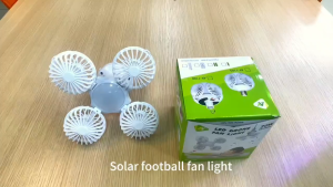 Newest Solar Outdoor Camping/ Tent Fan Light Hanging 2in1 Football Light Portable Silent Emergency Lights With Remote