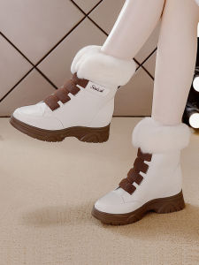 SHIPAILUO | Womens Mid-Calf Snow Boots Real Rabbit Fur Lined Thick Bottom Casual Magic Tape Winter Warm Cotton Boots Rubber Outsole