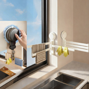BAOJIAJING | Suction Wall-mounted Multi-bar Rotatable Towel Rack for Dish Washing Area