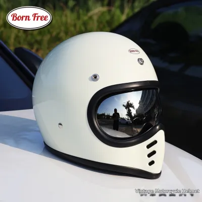 BornFree Retro Motorcycle Helmet Full Face with Built-in Bubble Lens Mini Moto3 Special Edition Unisex PVC Material All Seasons