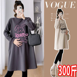 Áo Thun Cotton Dày in Hình Thỏ Dài Tay Mùa Xuân Thu Cho Bà Bầu Cỡ Lớn Áo Chui Đầu Cổ Tròn Phong Cách Hàn Quốc