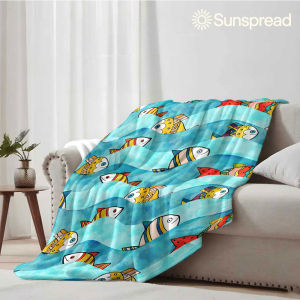 Beast Kingdom | cartoon fish waves Soft Warm Flannel Blanket Lightweight Cozy Christmas Halloween Home Decor Room