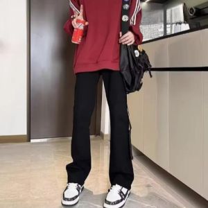 กางเกงยีนส์ทรงหลวมขาบานทรงหลวมสไตล์อเมริกันสำหรับผู้ชาย ทรงหลวม ทรงสลิม ทรงหลวม ทรงยาว ทรงหลวม ทรงยาว