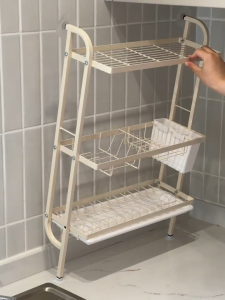SJorage Stainless Steel Wall Dish Rack with Drainer Kitchen Plate Rack Sink Side Organizer Storage Rack