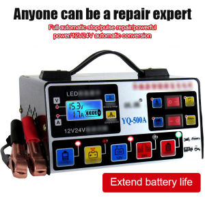 ZAY Charger Portable 12V/24V 500A Charger Aki Motor Dan Mobil Otomatis Accu Kering Dan Basah Lead Acid Battery Charger Auto Cut Off LCD Charger Aki untuk truk mobil sepeda motor dan mobil