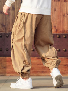 Harlem Style Mens Pants Button Decorated Loose Fit Trousers Youthful Casual Long Pants Anti-Wrinkle Velvet Fabric Core Color