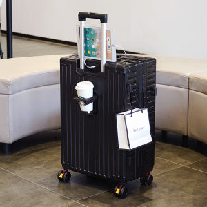 MANLVSHI | Multi-Function Chargeable Aluminum Frame Luggage Silent Universal Wheels