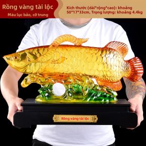 JUSHANYUAN | Tượng Cá Rồng Arowana Màu Vàng Thịnh Vượng Trang Trí Nhà Văn Phòng