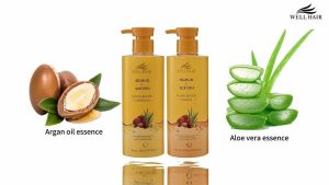 Well Hair Argan Oil Aloe Vera Multiple Benefits Shampoo and Conditioner Refreshing and Oil Controlling Fluffy Hair Repair Damaged Hair 400ML WH-H055+WH-X321