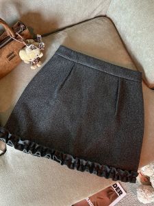 GUZILIAN | High Waist Autumn Winter Grey Woolen Mini Skirt Korean Style Slimming A-Line Half Body Short Skirt For Women Commute Design