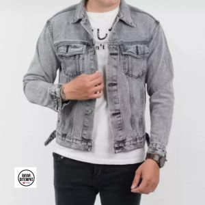 Jaket Jeans Pria Snow Abu Jacket Denim Kekinian