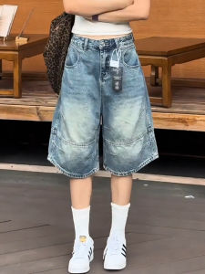MEITESIJIAONU | Light Blue Wide Leg High Waist Denim Shorts Women Thin Type