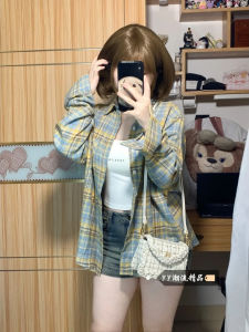 Áo Khoác Sơ Mi Kẻ Caro Màu Vàng Phong Cách Mỹ Cổ Điển Dành Cho Nữ Mùa Đông Mới Rộng Rãi Lười Biếng Thường Ngày Đa Năng Áo Khoác Ngoài