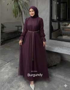 Aghnia Gamis Pesta Mahogany Dress Muslim Mewah Brokat Glitter Elegan Gamis Brokat Tulle Premium Elegan untuk Pesta & Kondangan
