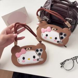 Sanrio | Ốp Điện Thoại iPhone Hình Gấu 3D Hello Kitty Dễ Thương Chất Liệu Silicon Chống Sốc Chống Xước Chống Bụi Kèm Dây Đeo Họa Tiết Hoạt Hình Kitty