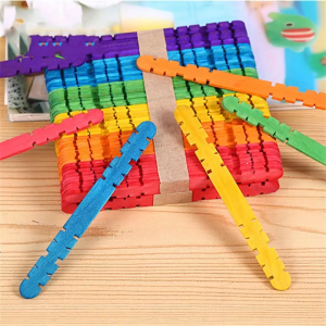 50Pcs Ice Cream Stick Wooden Colored Assorted Color Arts Wavy Wooden Popsicle Stick  for DIY Childrens Crafts