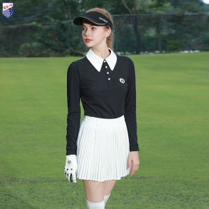 ZG6 Golf Womens Sportswear Long Sleeve T-Shirt And Skirt Set Quick Dry Slimming Black Golf Outfit for Women Tennis Gear