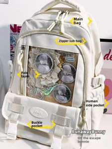 Korean Style Large Capacity School Backpack for Girls Dual Shoulder Pain Relief Transparent Design Campus Fashion Student Bag
