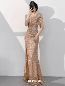 High-End New Rose Gold Host Style Mermaid Sequin Evening Dress