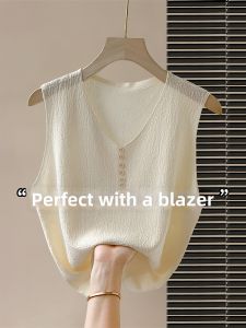 V-Neck Wide Shoulder Loose Vest for Women Summer Casual Style
