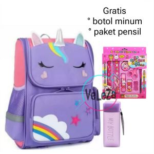 Tas ransel anak perempuan unicorn tas sekolah anak TK SD gratis botol minum paket pensil tas anak