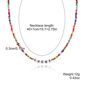 European and American Style Necklace Cross-Border Hot Sale Summer Letter Necklace Womens Color Rice-Shaped Beads Stringed Beads Greeting Letter Necklace