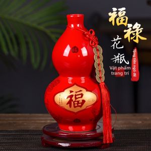 New Chinese Style Red Gourd Ceramic Vase Home Decor Ornament