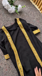 AKFAS -  Gamis Anak Perempuan Hitam Emas - Baju Muslim Anak Elegan Mewah Kekinian - Dress Lebaran Anak Perempuan